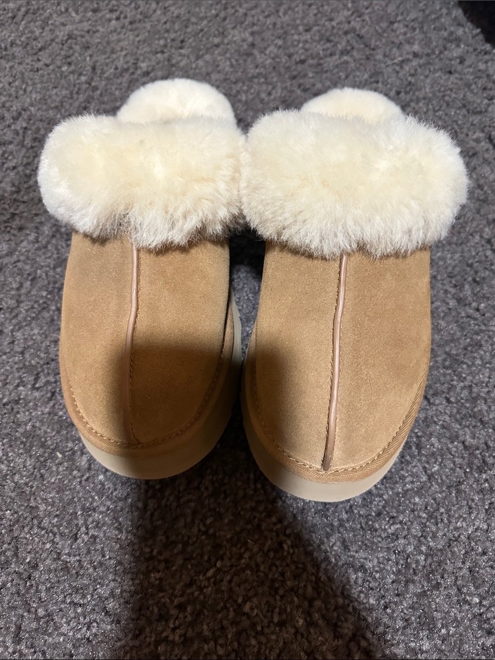 UGG Chestnut Suede Shearling-Lined Mule Slippers with Cream Trim
